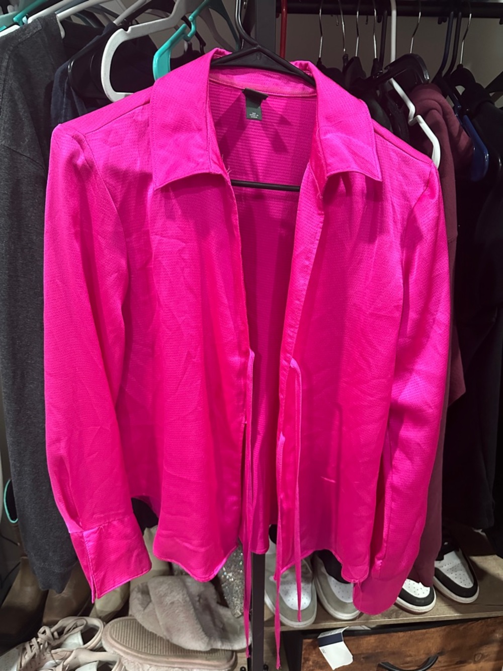 wild fable Hot Pink Satin-Look Long Sleeve Blouse